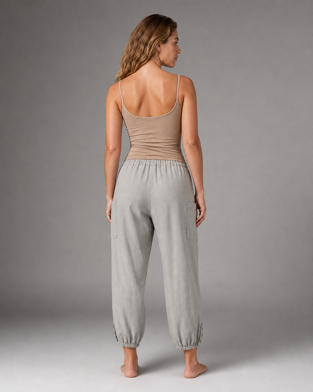 Lena High-Waist Straight Pants | Women's Relaxed Trousers — Light Grey — back