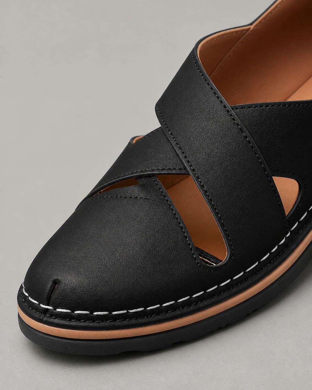 Ella Round-Toe Wedge Sandals | Women's Platform Slip-On Sandals — Black — macro