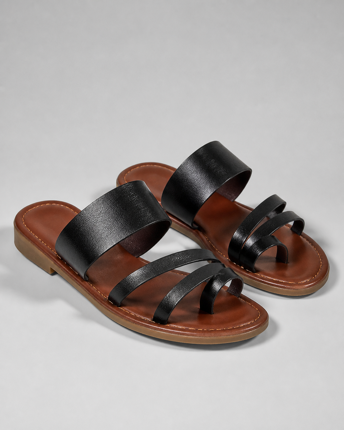 Grace Double-Strap Flat Sandals | Women's Slip-On Summer Sandals — Black — hero