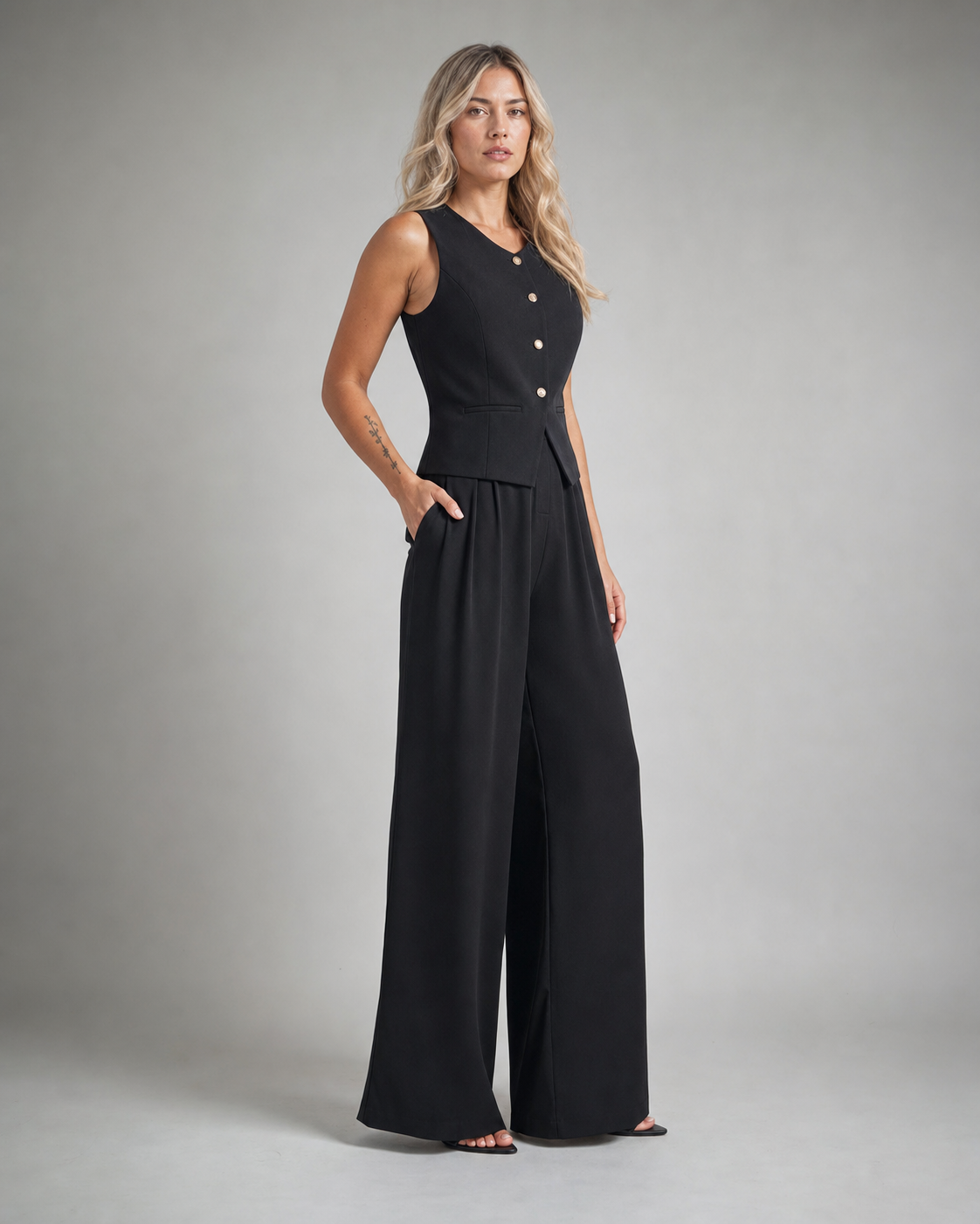 Maribel Co-Ord Set | Women's Two-Piece Trouser Co-Ord — Black — threequarter