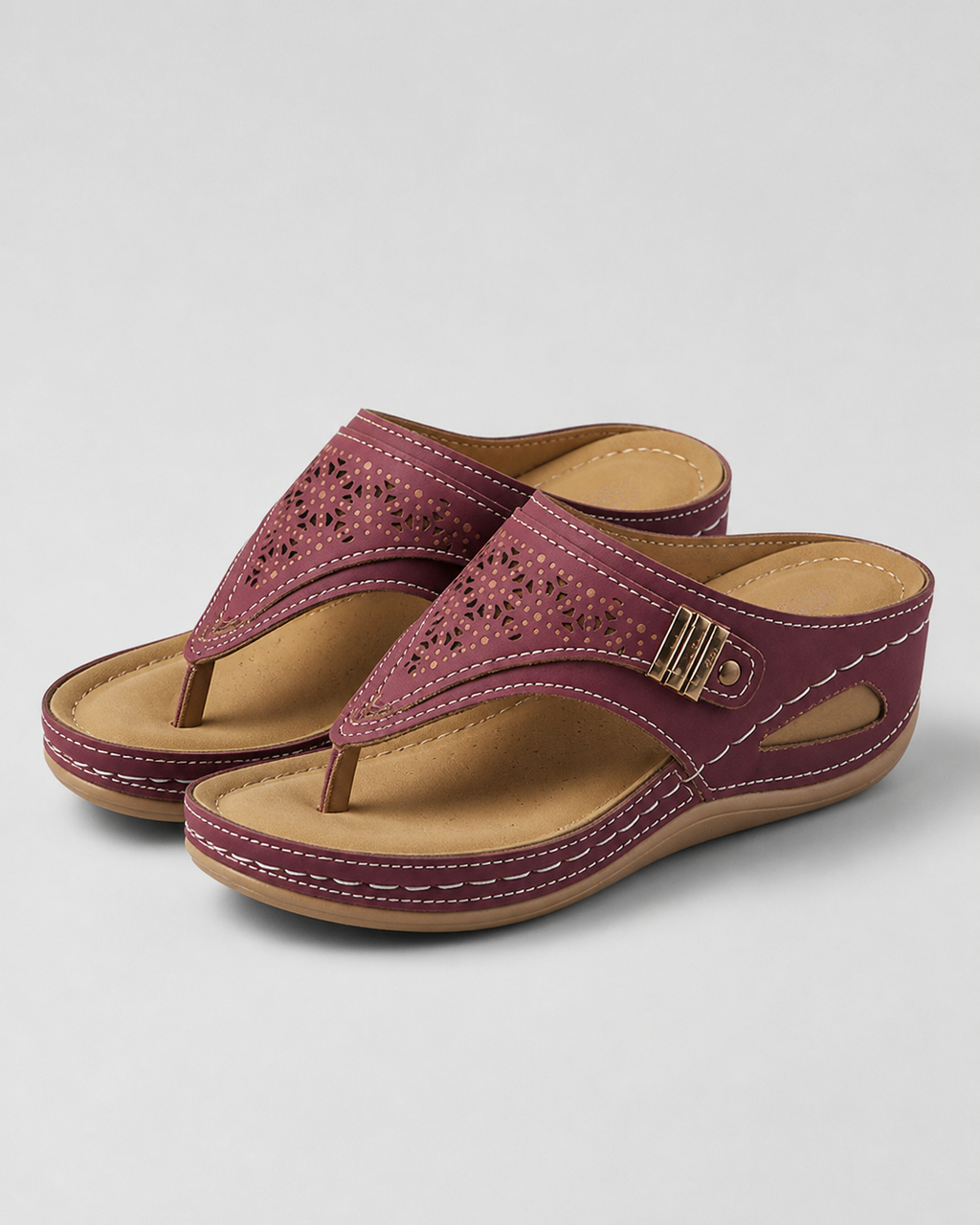 Xaria Beaded Wedge Sandals | Women's Toe-Post Platform Sandals — Red — hero