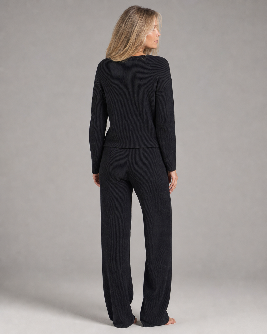 Lara Knit Cardigan Set | Women's Two-Piece Loungewear Co-Ord — Black — back