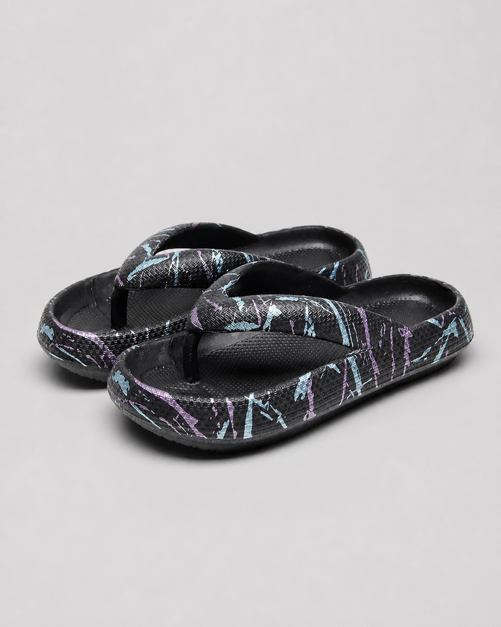 Marsa Criss-Cross Thong Sandals | Women's Cushioned Foam Sandals — Black Abstract — hero