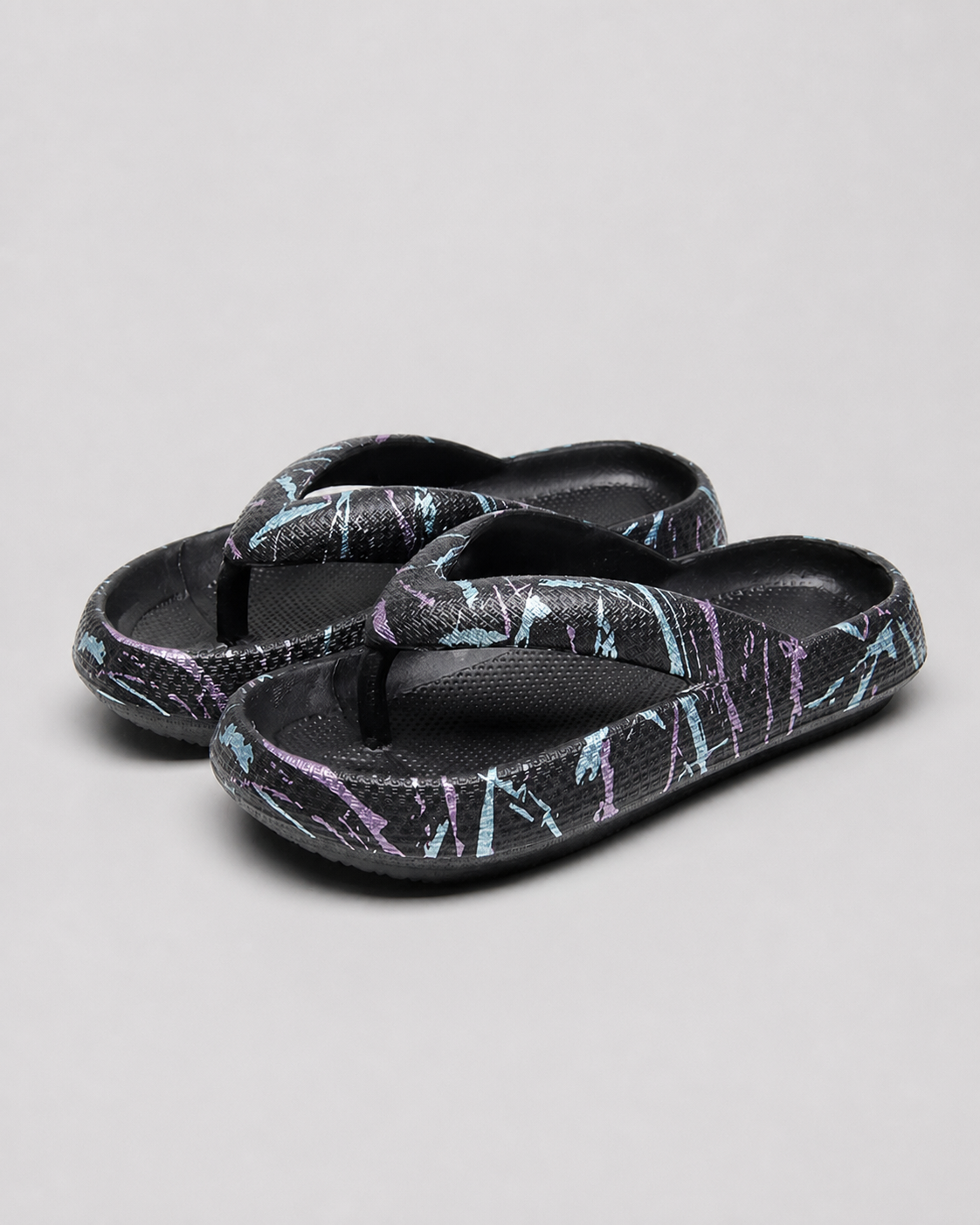 Marsa Criss-Cross Thong Sandals | Women's Cushioned Foam Sandals — Black Abstract — hero
