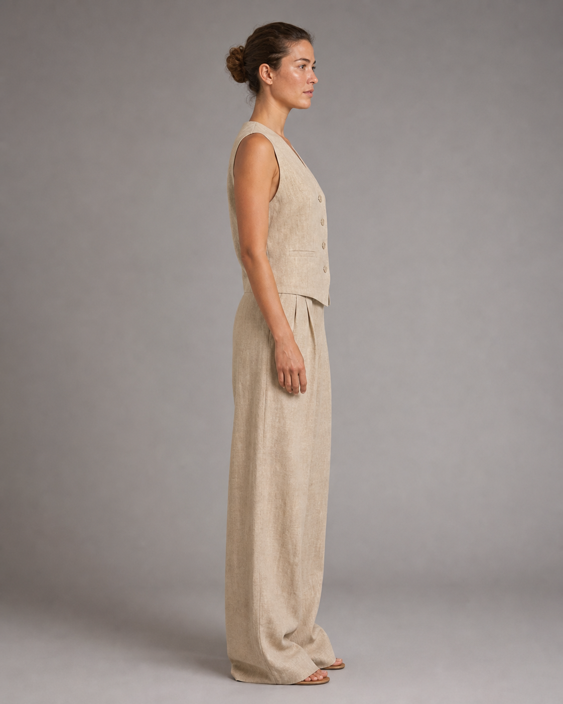 Omi Two-Piece Set | Women's Effortless Wide-Leg Co-Ord — Beige — side