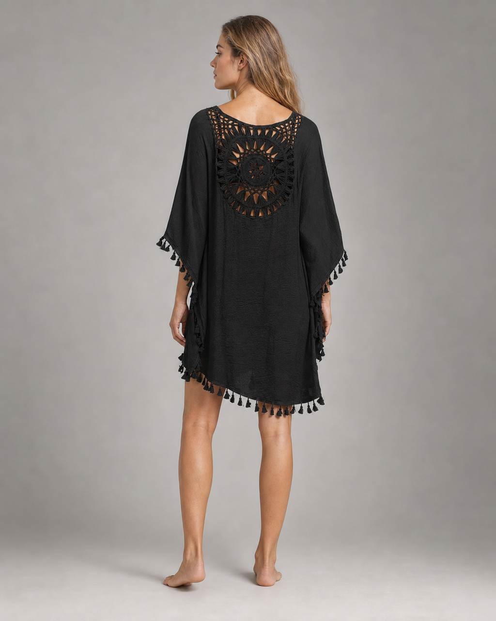 Chrissy™ | Boho Beach Cover-Up — Black — back