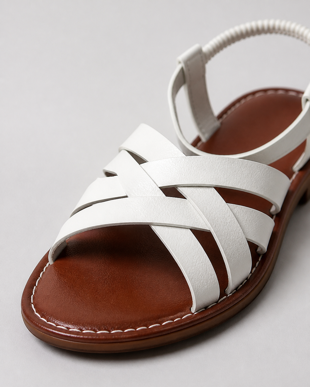 Sicily Woven Flat Sandals | Women's Cross-Strap Summer Sandals — White — macro