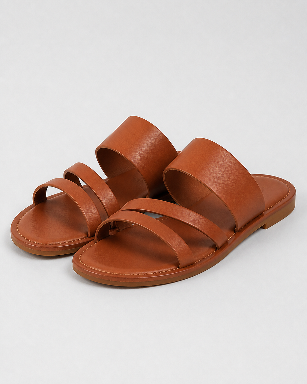 Grace Double-Strap Flat Sandals | Women's Slip-On Summer Sandals — Brown — hero