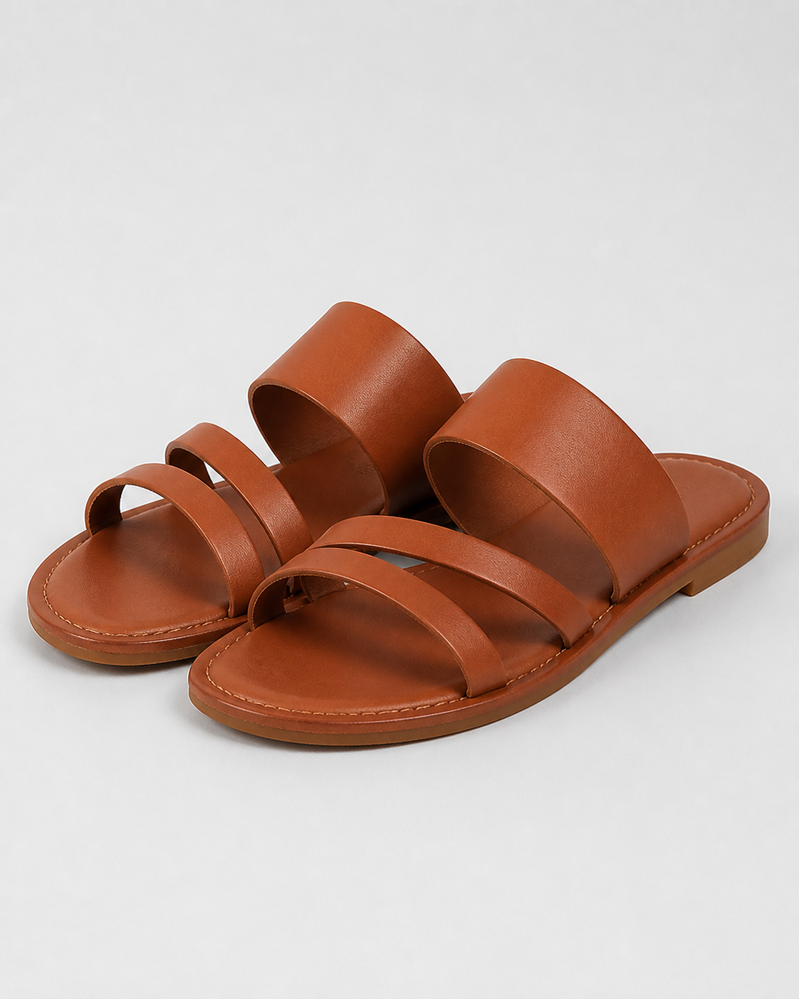 Grace Double-Strap Flat Sandals | Women's Slip-On Summer Sandals — Brown — hero