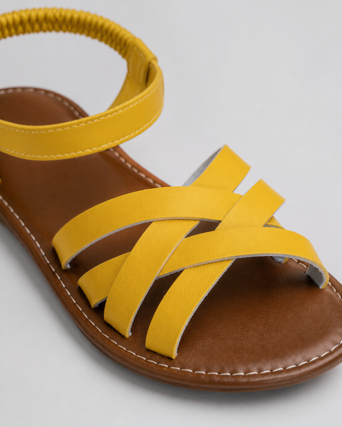 Sicily Woven Flat Sandals | Women's Cross-Strap Summer Sandals — Yellow — macro