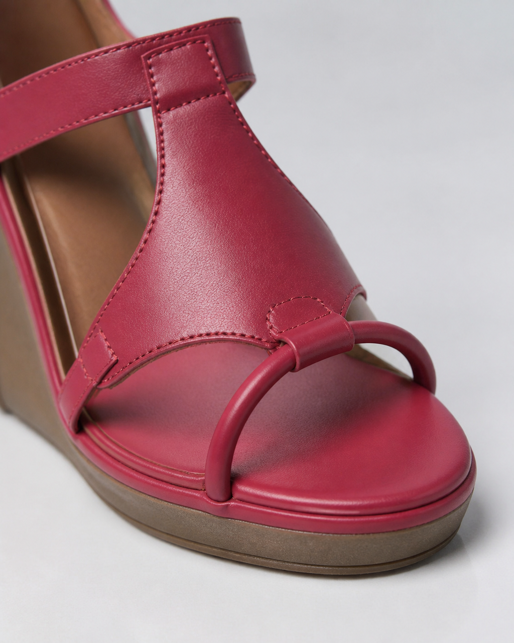 Talia T-Strap Wedge Sandals | Women's High Ankle-Strap Sandals — Pink — macro