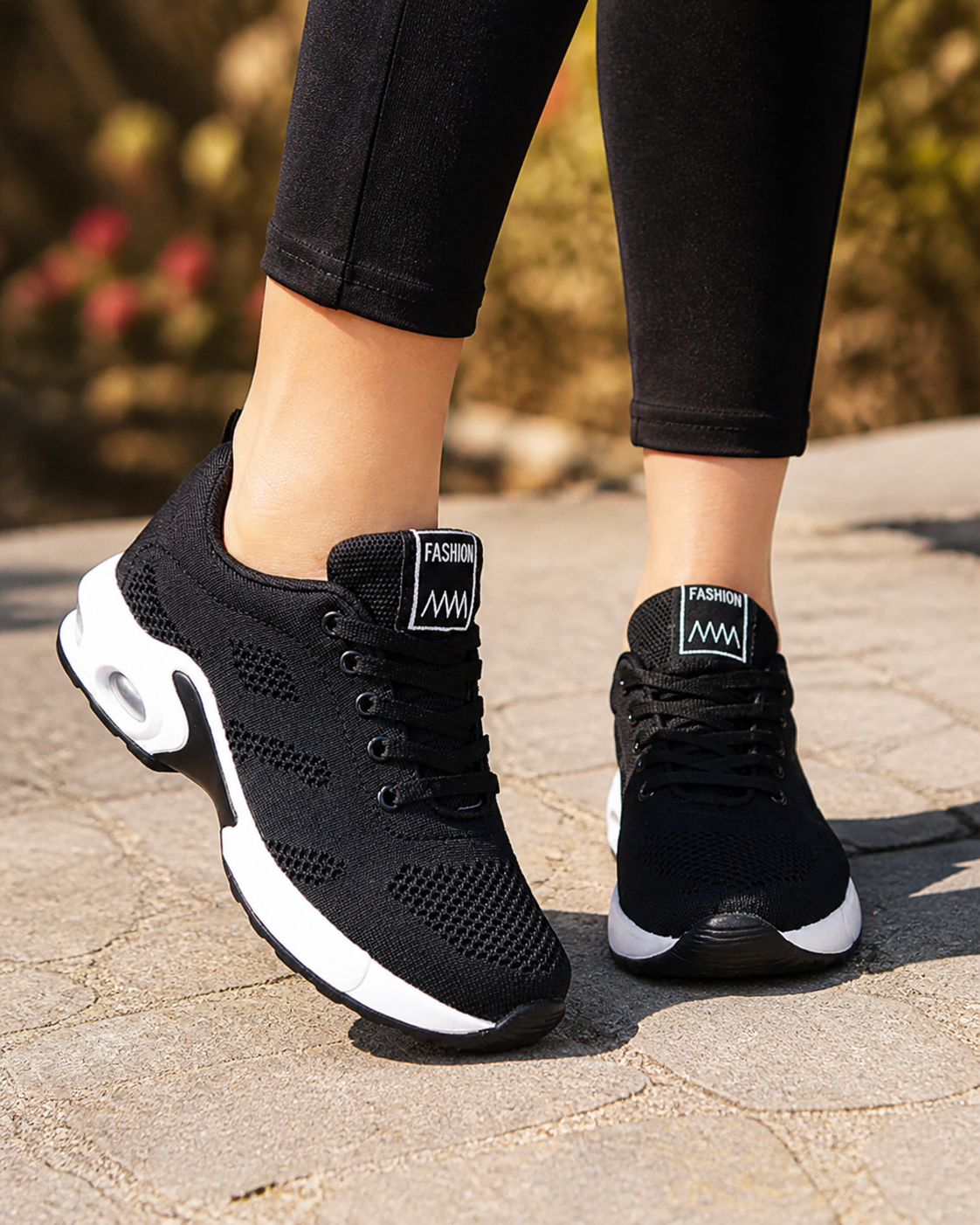 Acacia Air-Cushion Walking Sneakers | Women's Lightweight Trainers — Black — onfoot