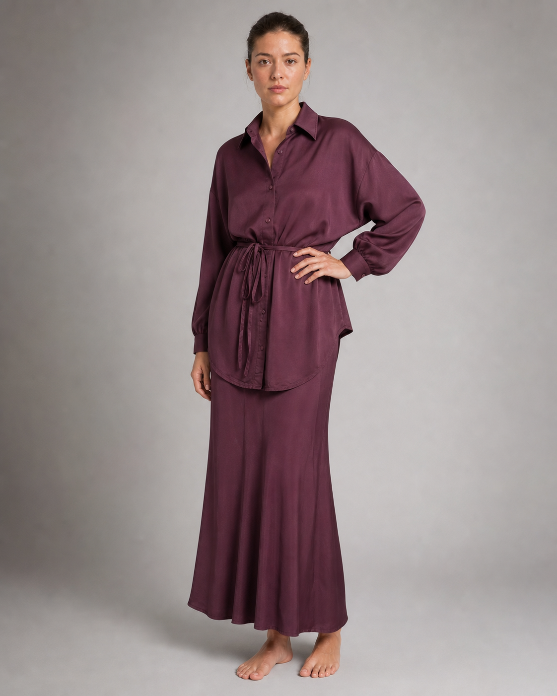 Lisa Shirt & Skirt Set | Women's Two-Piece Drawstring Co-Ord — Red — threequarter
