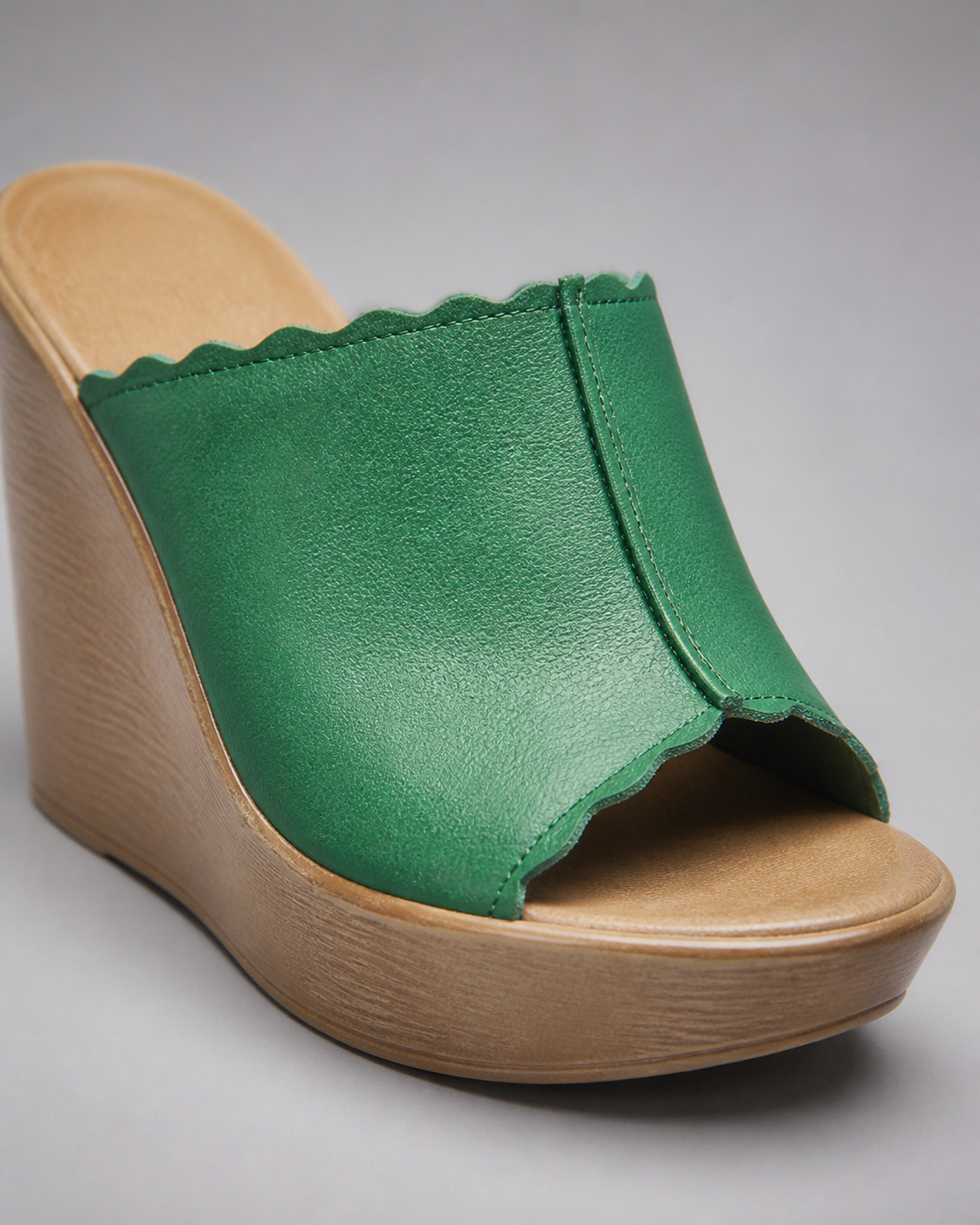 Verona Peep-Toe Wedge Sandals | Women's Slip-On Mule Sandals — Green — macro