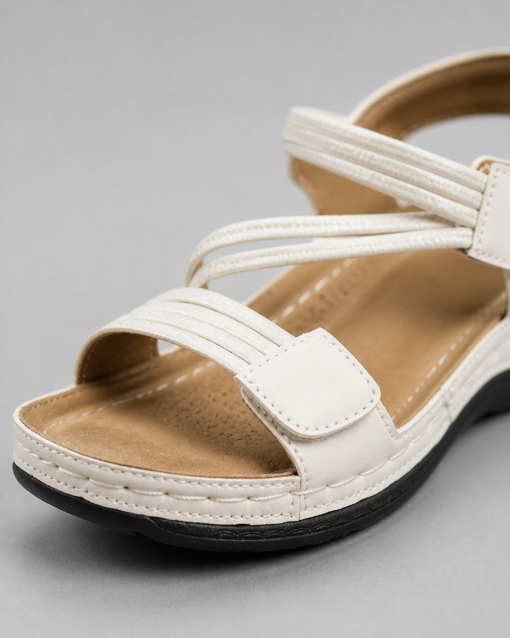 Felice Adjustable-Strap Sandals | Women's Cushioned Comfort Sandals — White — macro