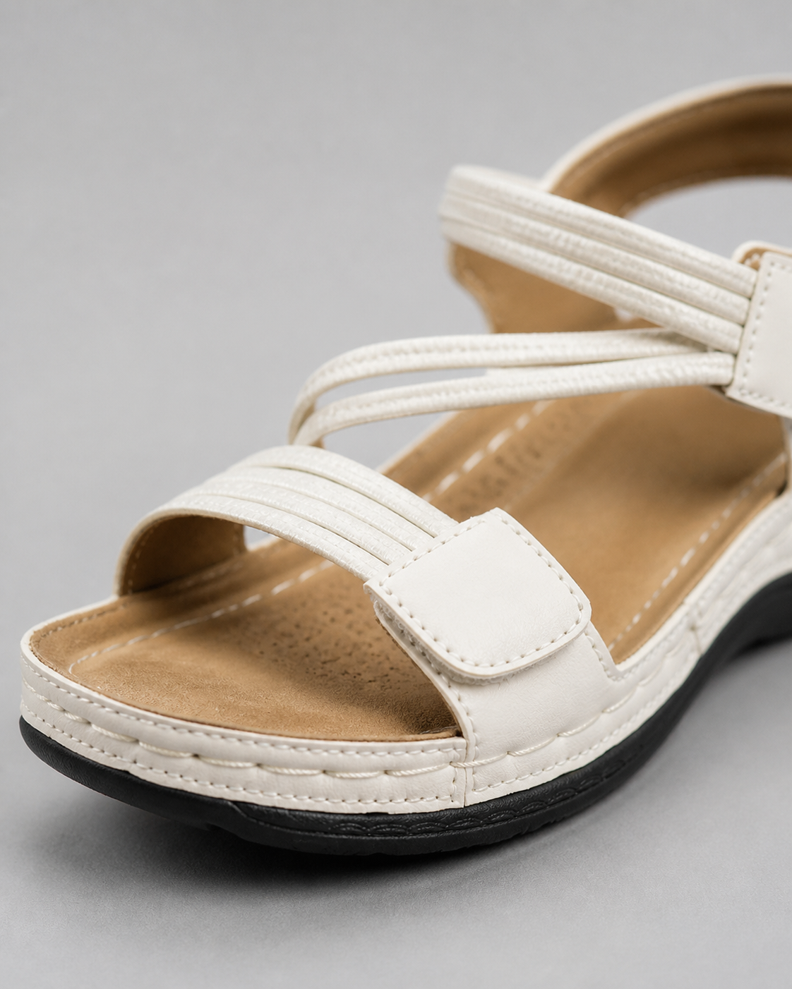 Felice Adjustable-Strap Sandals | Women's Cushioned Comfort Sandals — White — macro