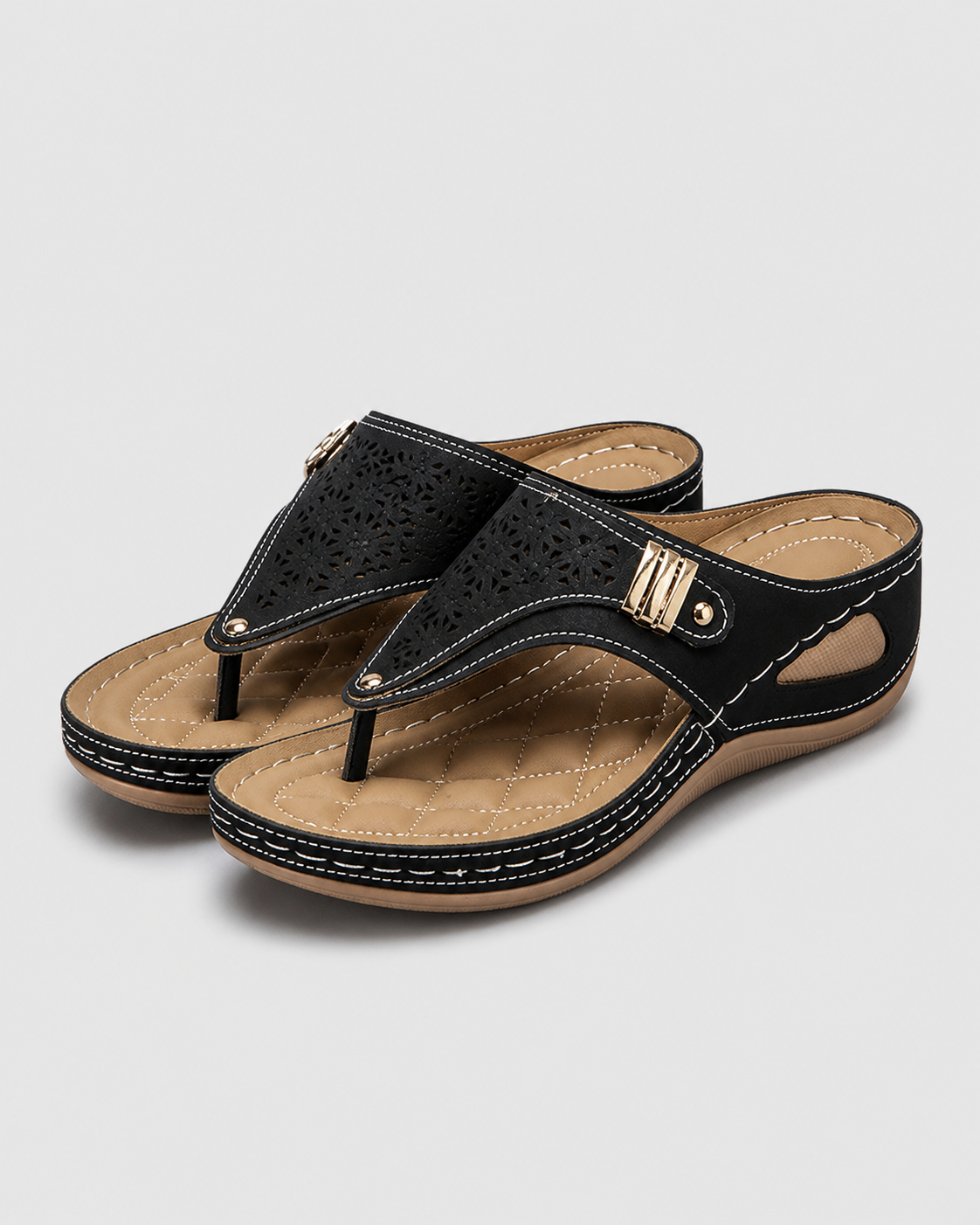 Xaria Beaded Wedge Sandals | Women's Toe-Post Platform Sandals — Black — hero