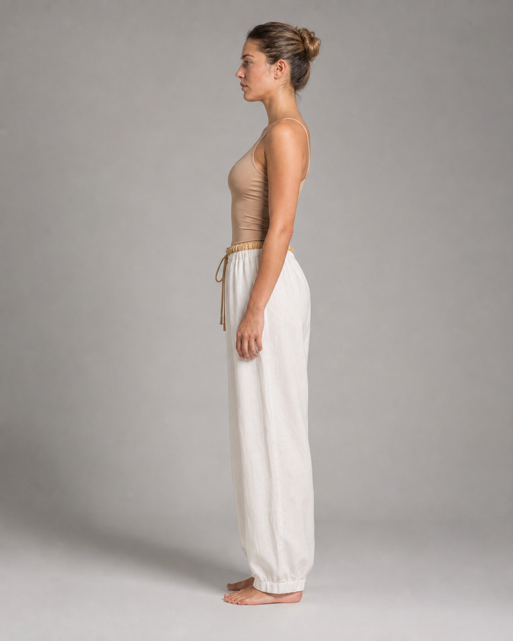 Vivo Drawstring Tapered Pants | Women's Relaxed Summer Trousers — White — side