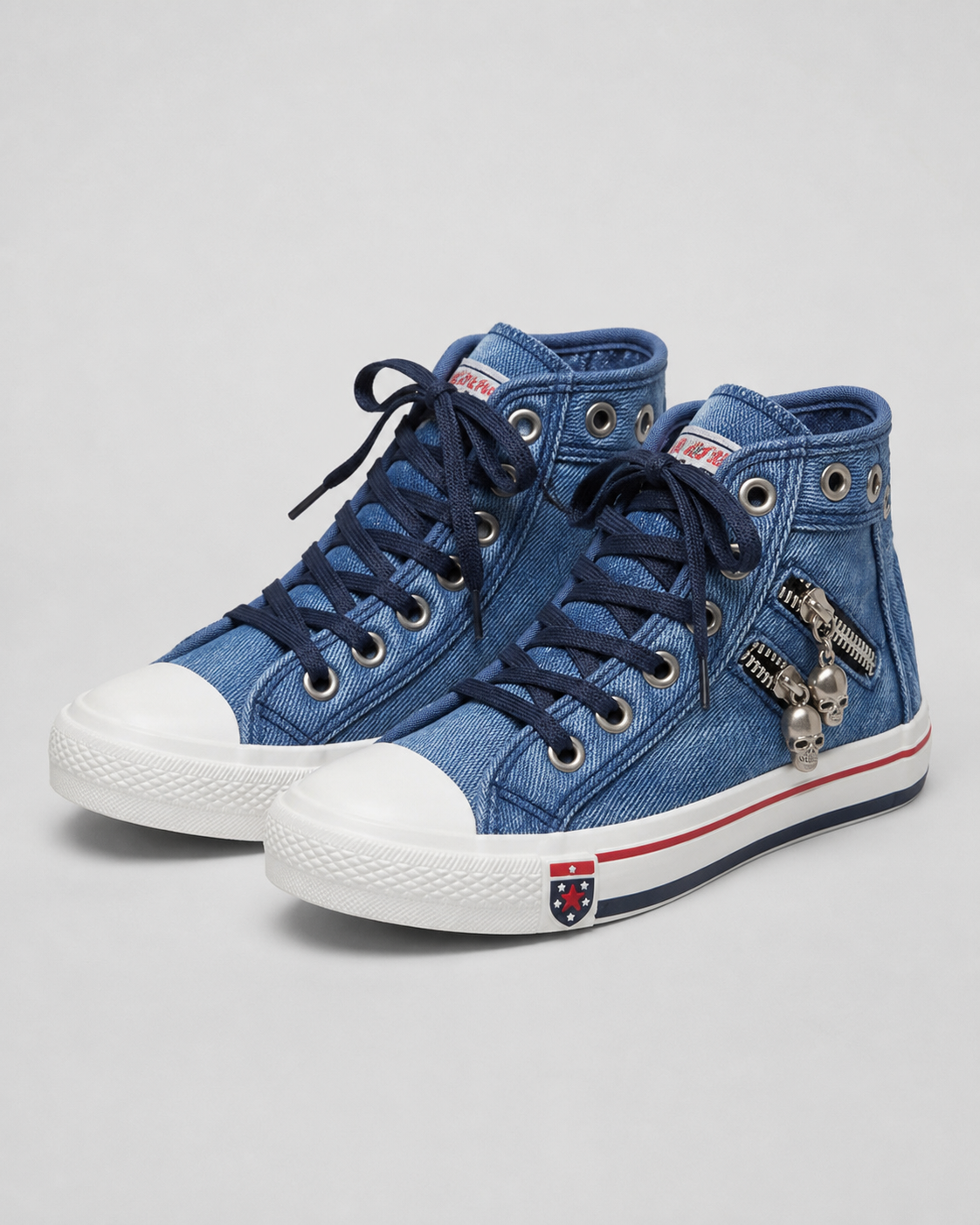 Roxy High-Top Denim Sneakers | Women's Zip Studded Trainers — Navy Blue — hero