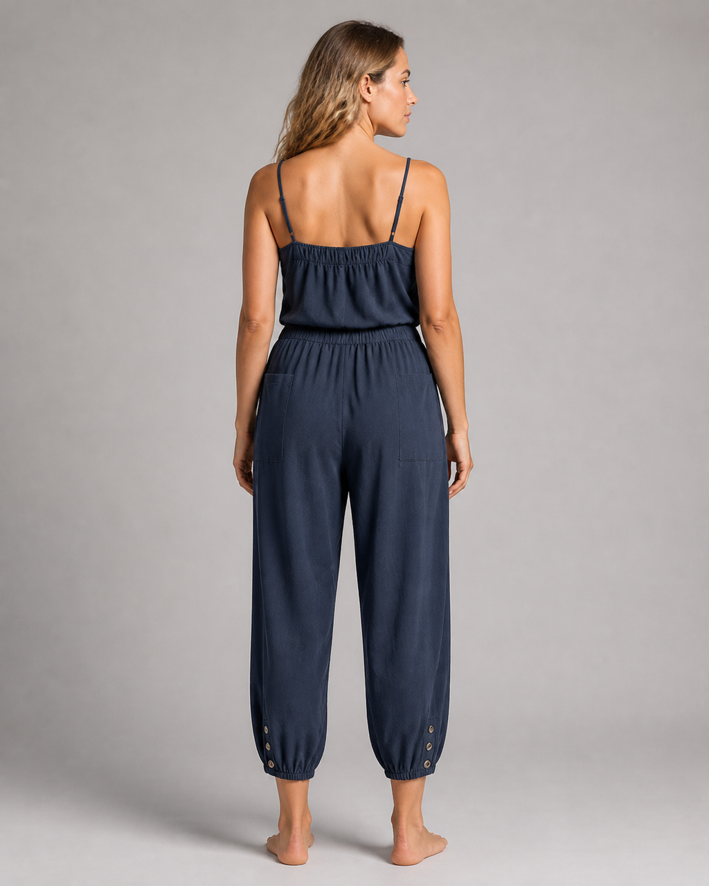 Lena High-Waist Straight Pants | Women's Relaxed Trousers — Navy Blue — back