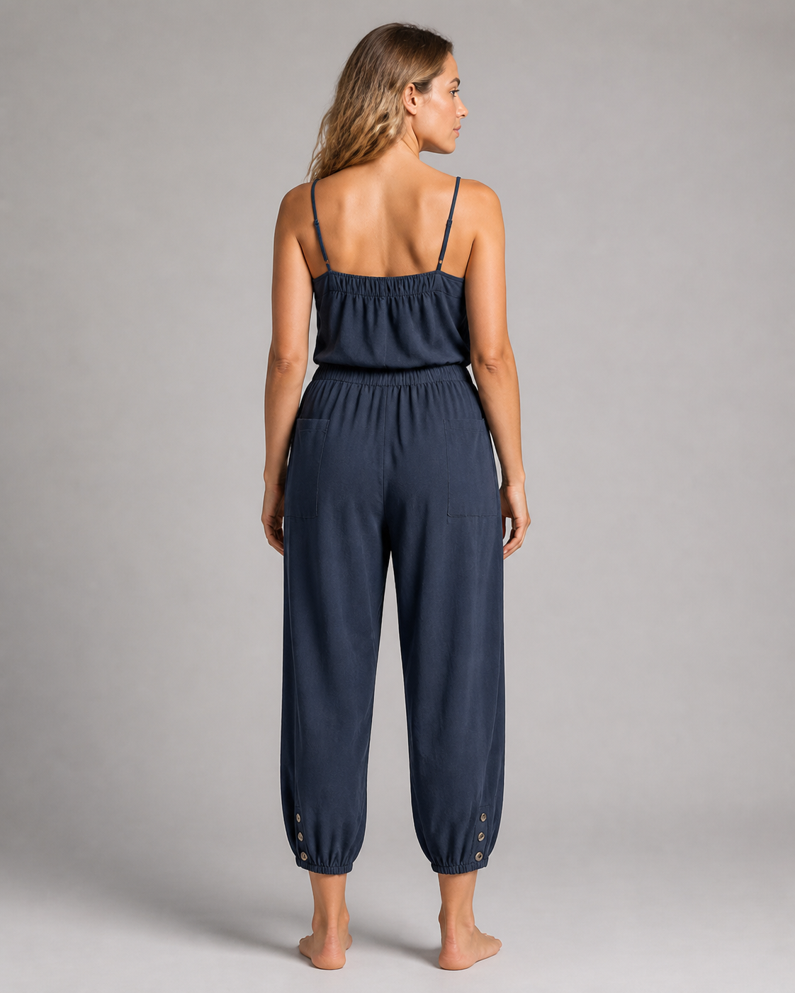 Lena High-Waist Straight Pants | Women's Relaxed Trousers — Navy Blue — back