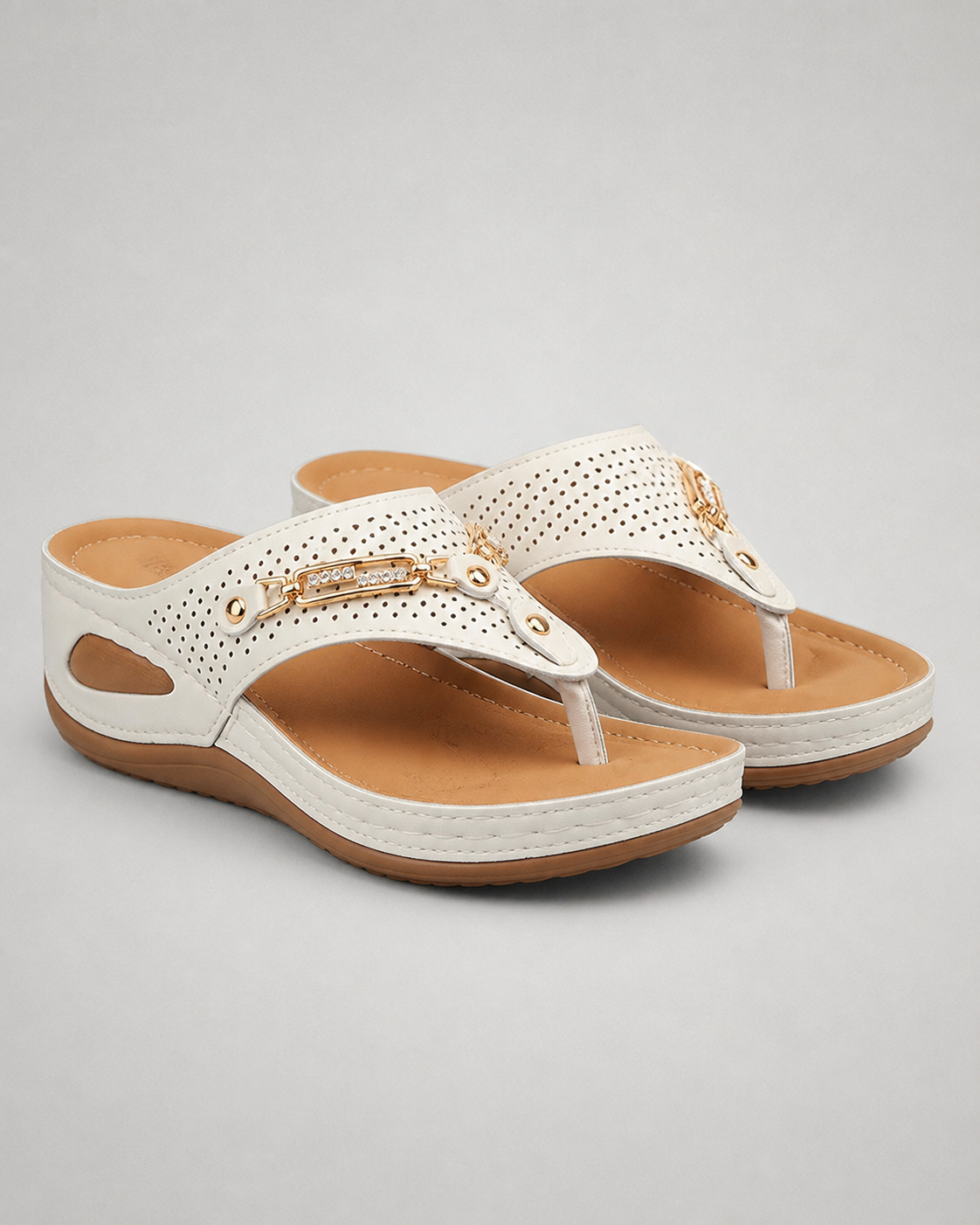 Nysa Embellished Thong Sandals | Women's Cushioned Wedge Sandals — White — hero