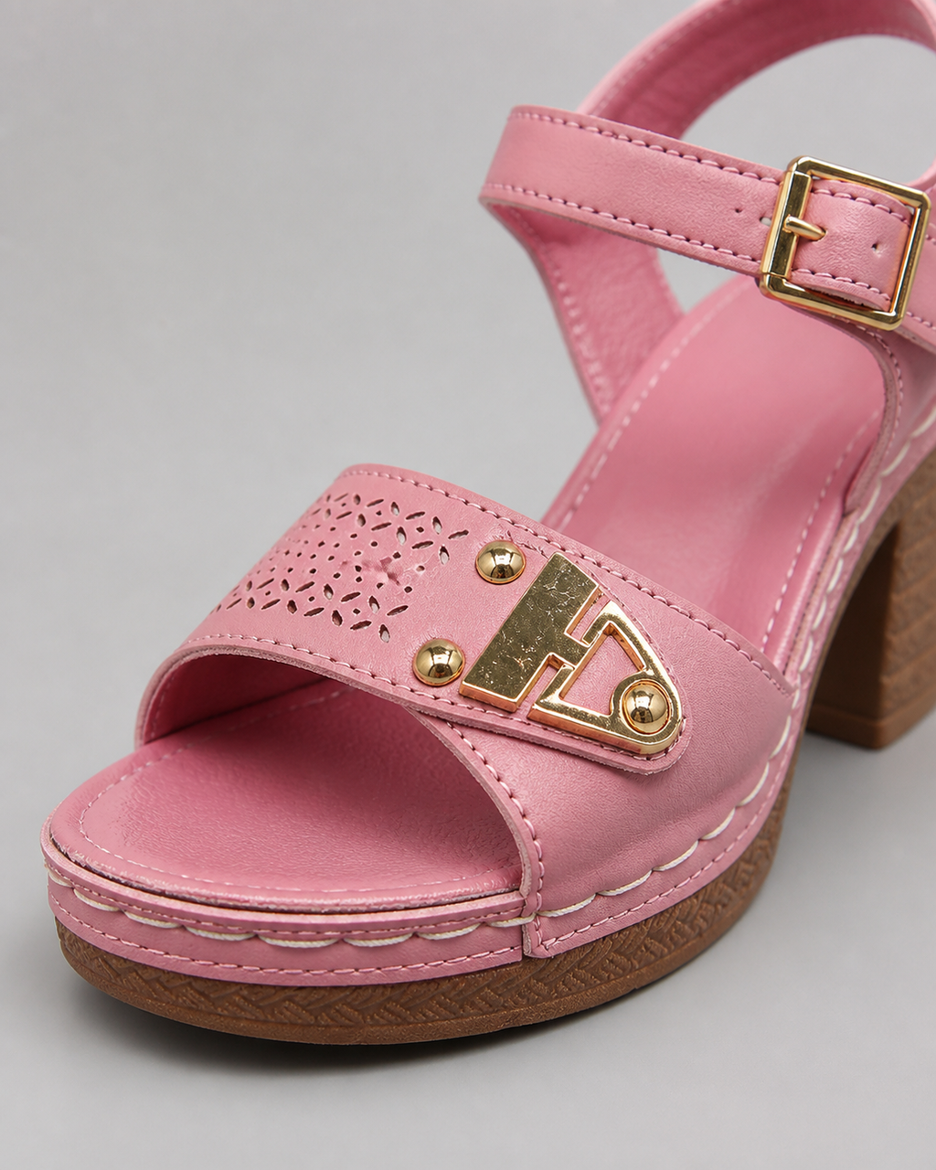 Amalfi Block Heel Sandals | Women's Strappy Buckle Heeled Sandals — Pink — macro