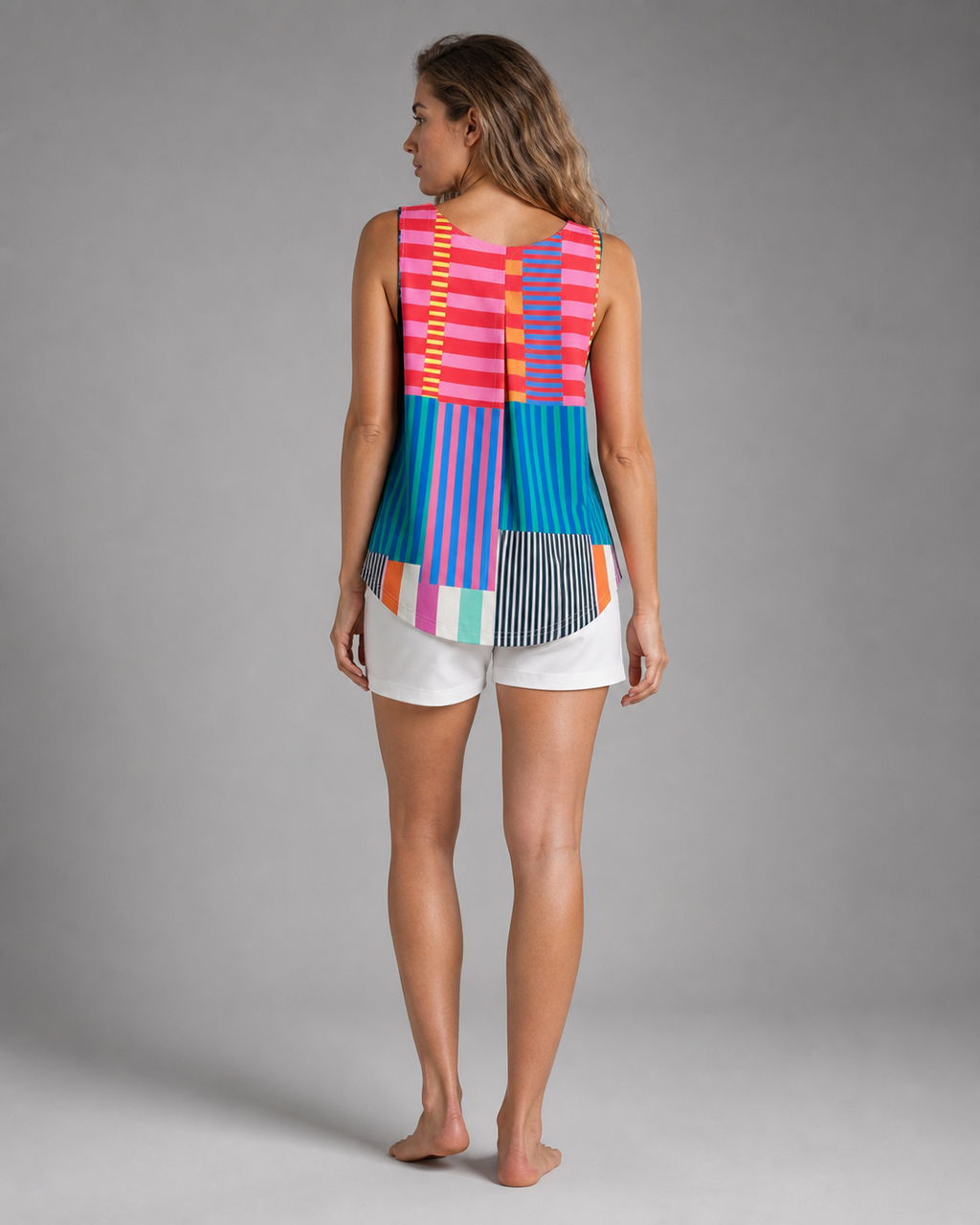 Gina Printed Tank | Women's Sleeveless Button-Front Top — Multicolor — back