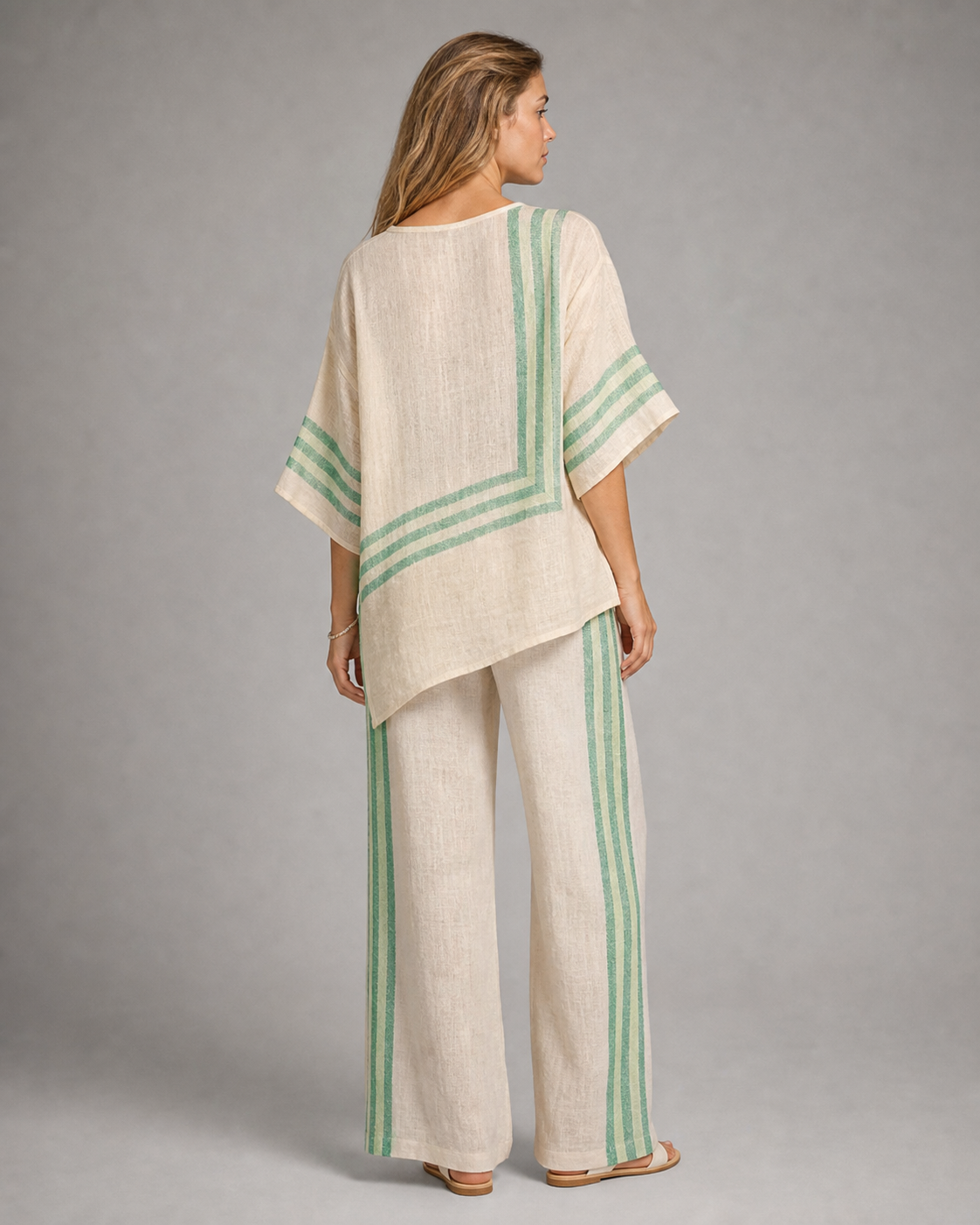 Molly Striped Co-Ord | Women's Two-Piece Wide-Leg Set — White — back