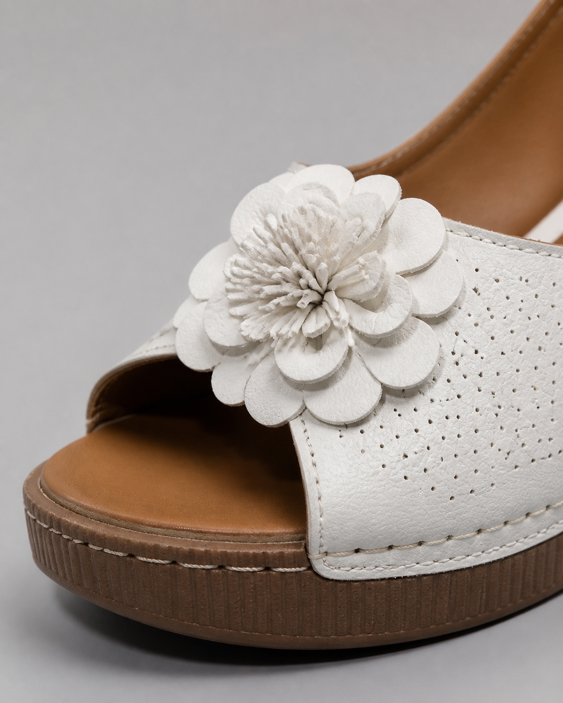 Flora Floral Wedge Sandals | Women's Slip-On Comfort Sandals — White — macro