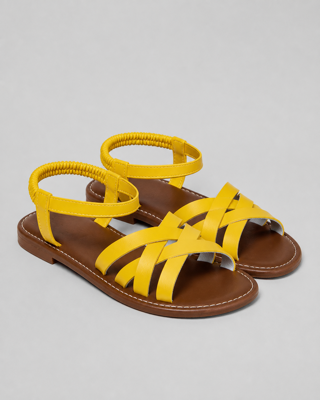 Sicily Woven Flat Sandals | Women's Cross-Strap Summer Sandals — Yellow — hero
