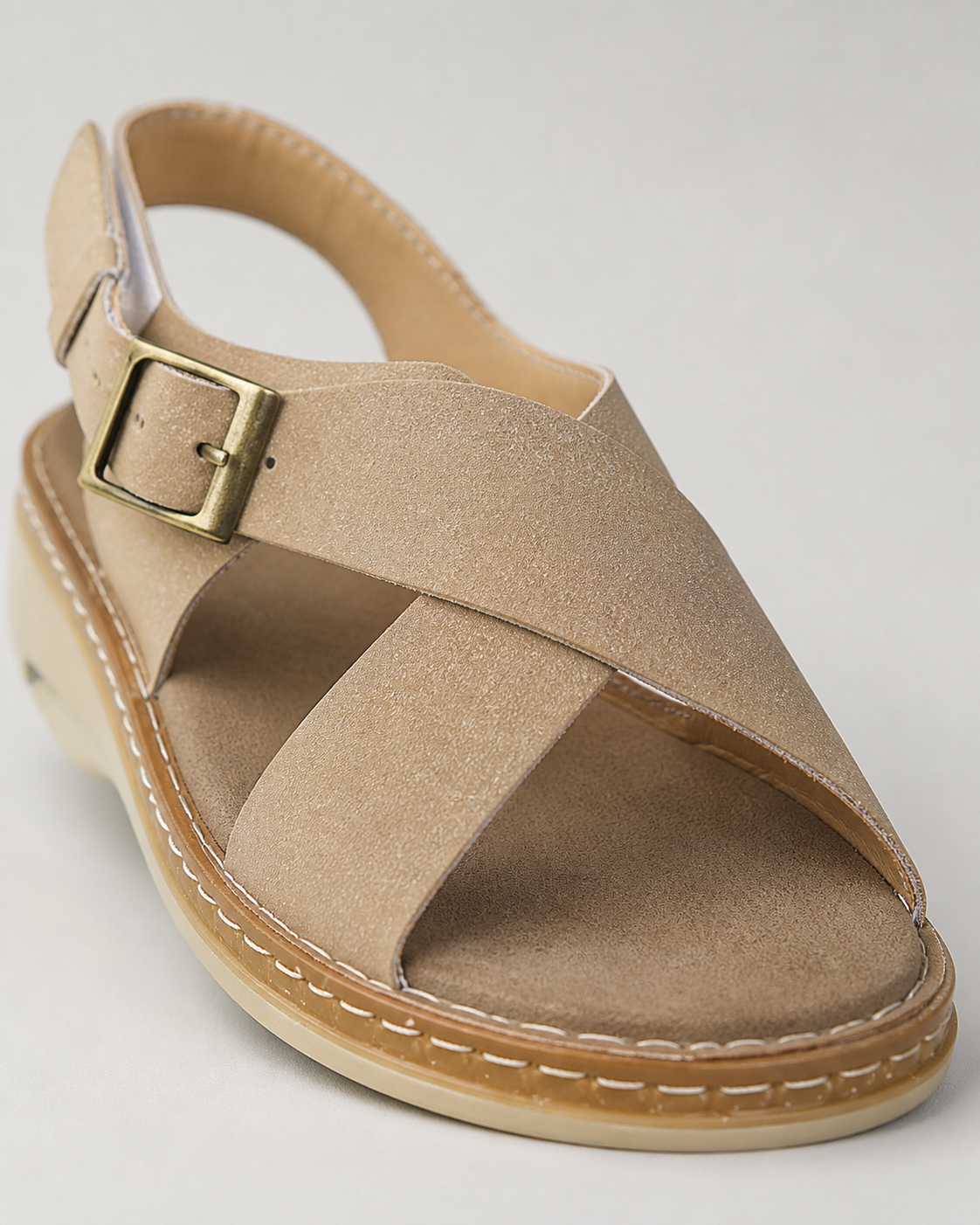 Viola Cross-Strap Wedge Sandals | Women's Cushioned Comfort Sandals — Linen — macro