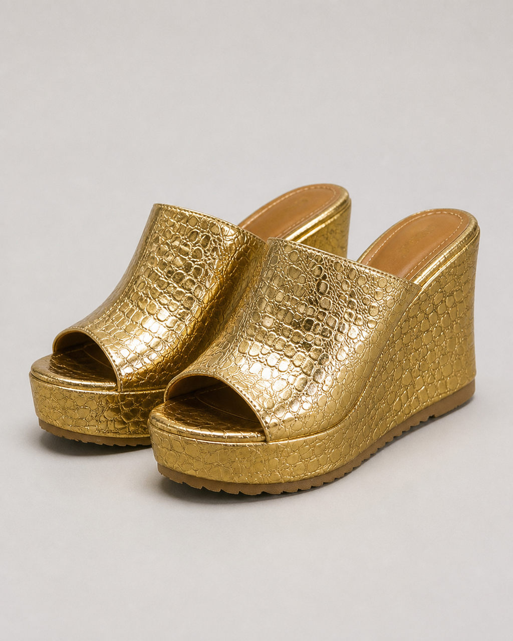 Nicolette Metallic Platform Wedge Sandals | Women's Peep-Toe Sandals — Gold — hero