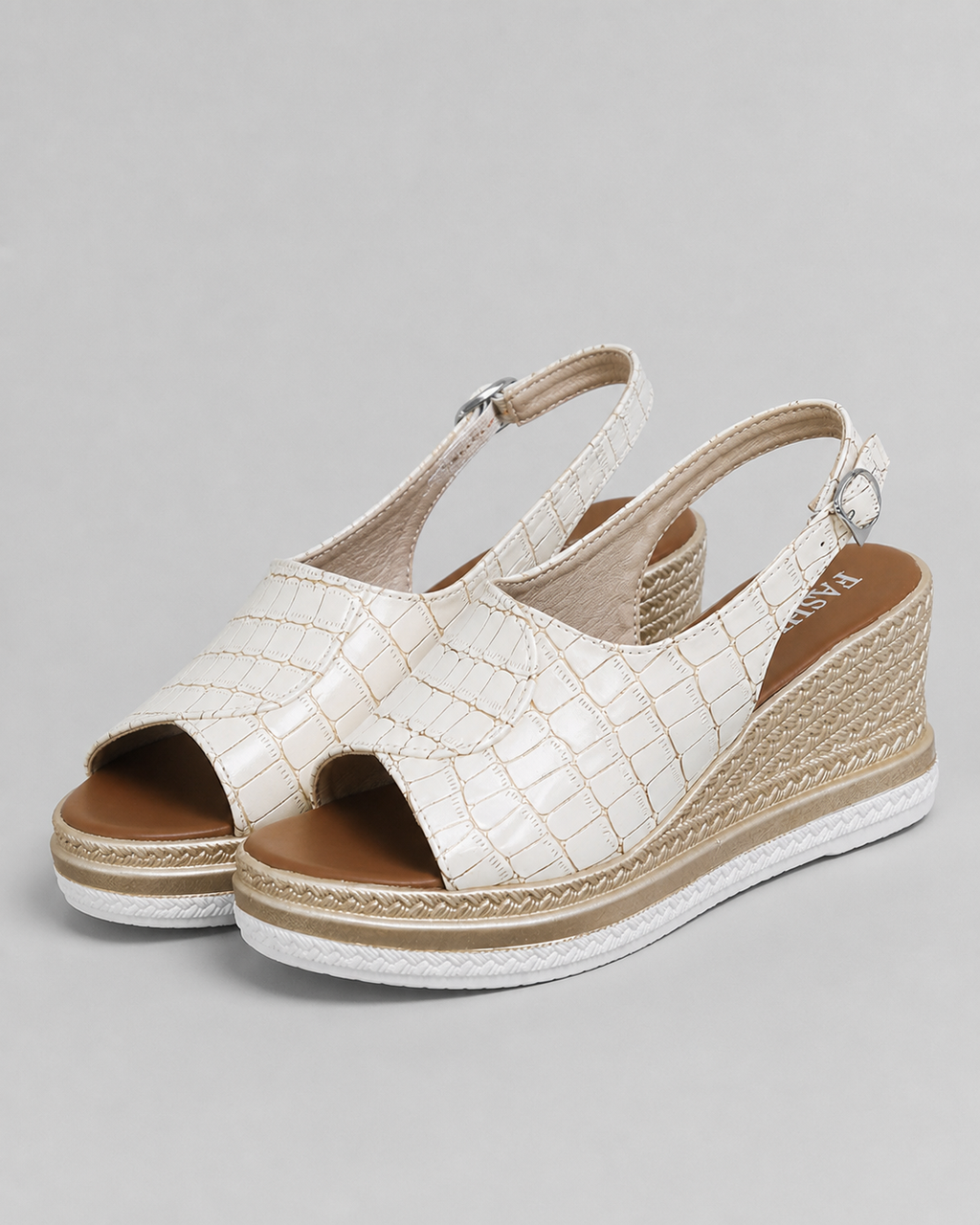 Marbella Croc-Effect Wedge Sandals | Women's Platform Sandals — White — hero
