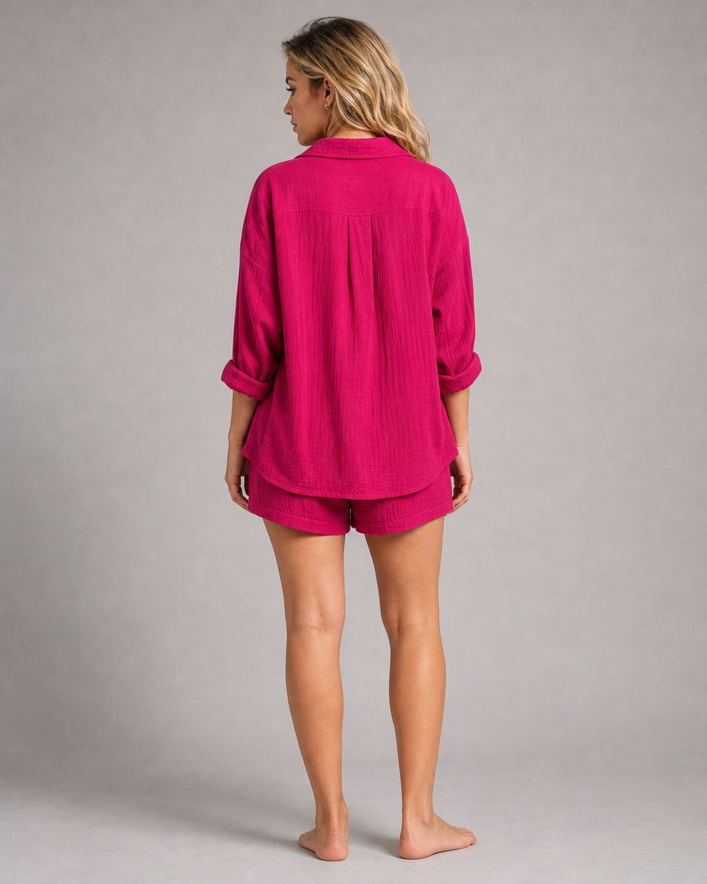 Rosa Shirt & Shorts Set | Women's Two-Piece Summer Co-Ord — Pink — back