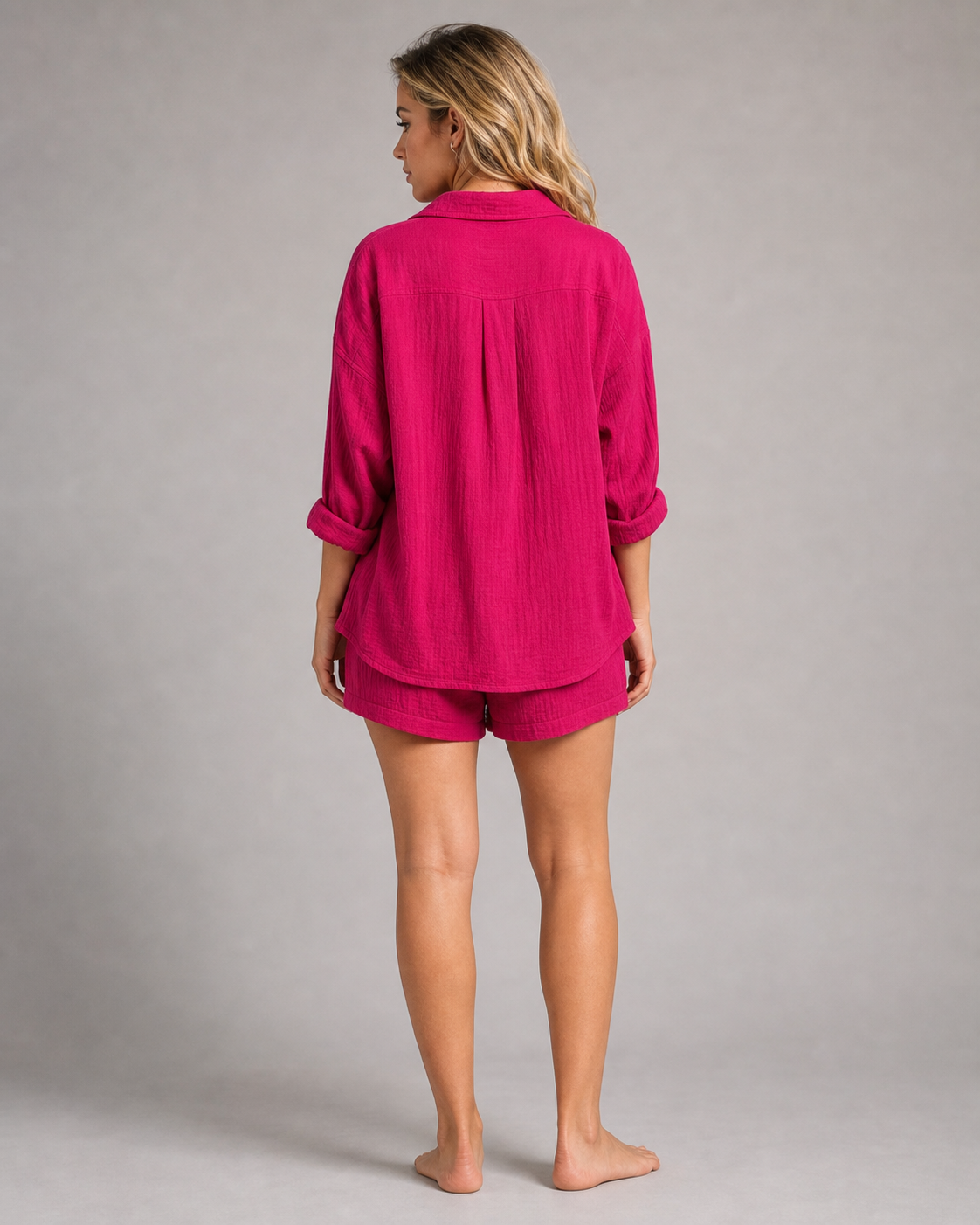 Rosa Shirt & Shorts Set | Women's Two-Piece Summer Co-Ord — Pink — back