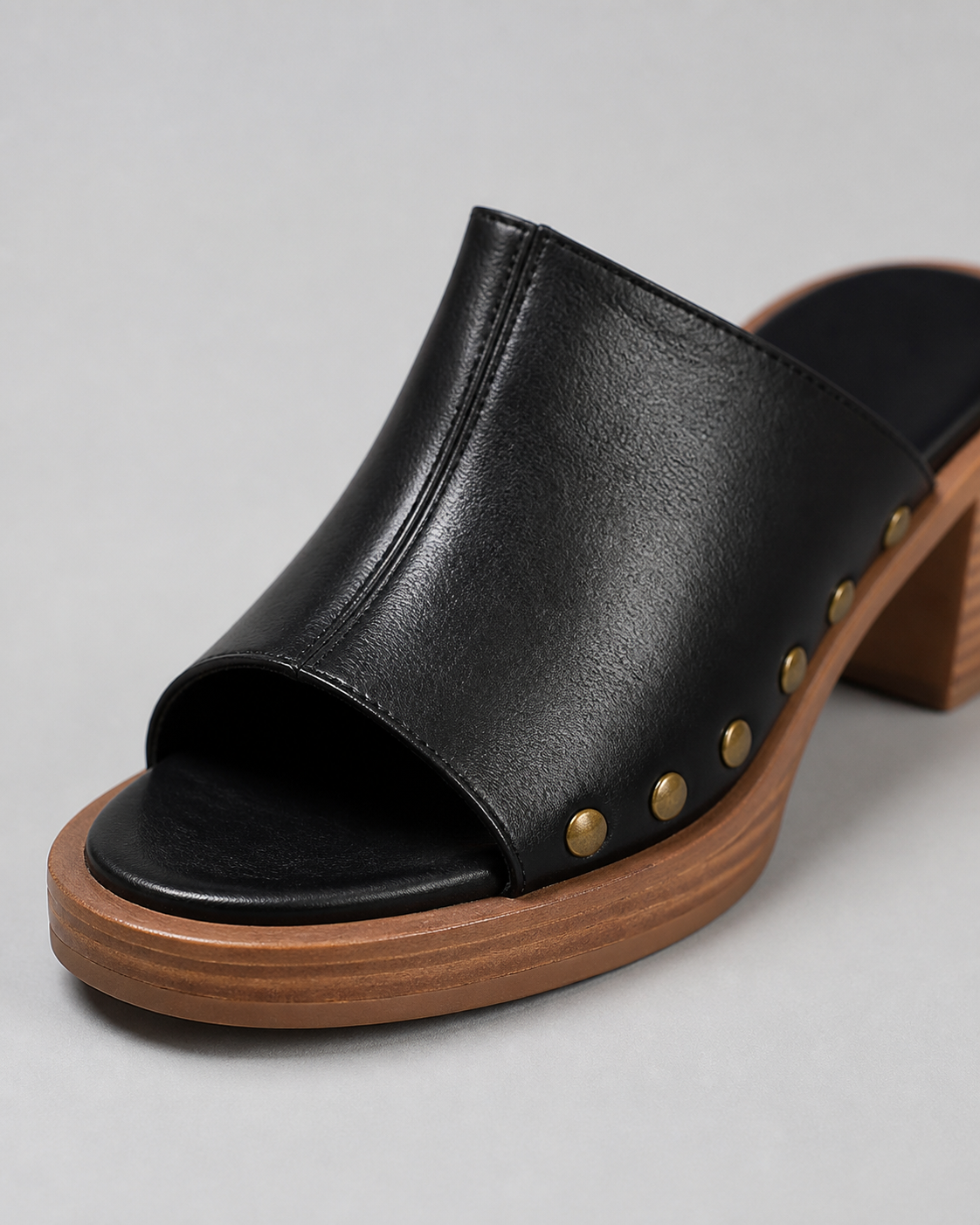 Camilla Studded Mule Sandals | Women's Low Block Heel Sandals — Black — macro