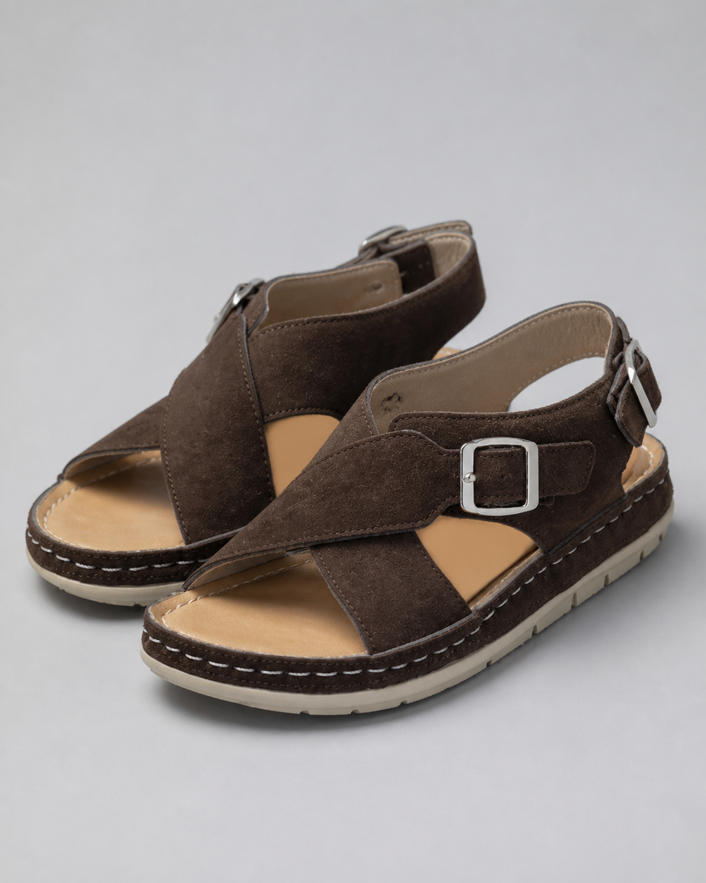 Liora Criss-Cross Comfort Sandals | Women's Cushioned Summer Sandals — Coffee color — hero