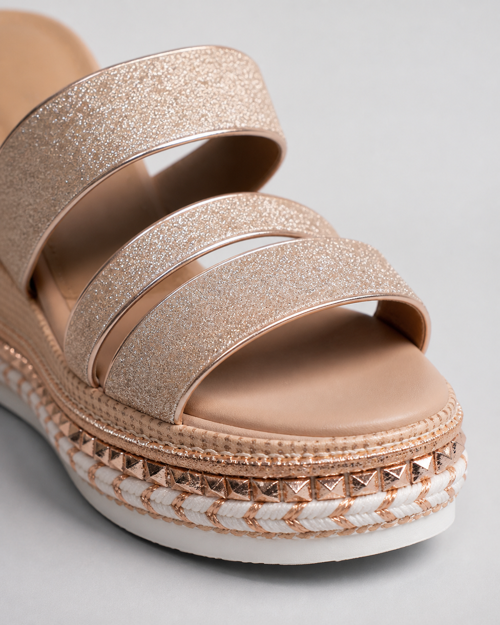 Ayala Embellished Flat Sandals | Women's Sparkle Summer Sandals — Beige — macro