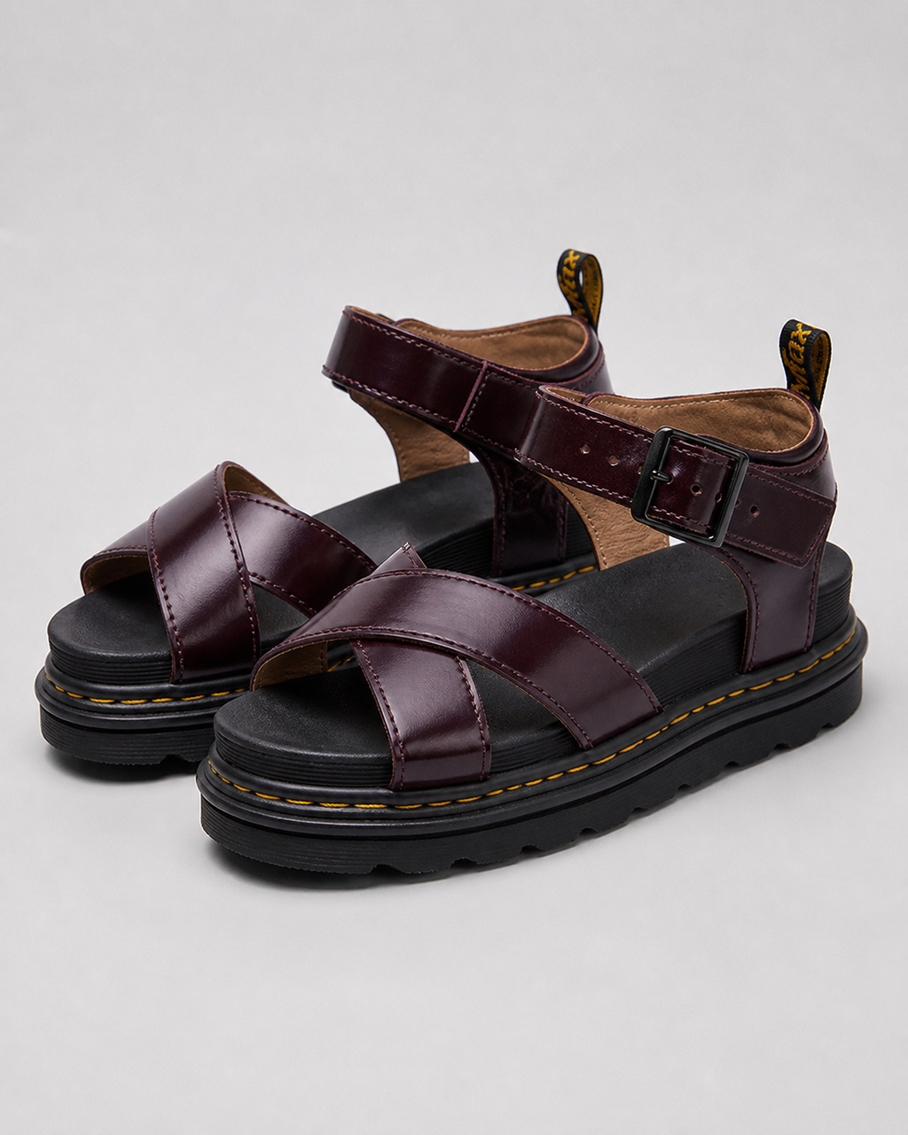 Bex Cross-Strap Flatform Sandals | Women's Sport Buckle Sandals — Burgundy — hero