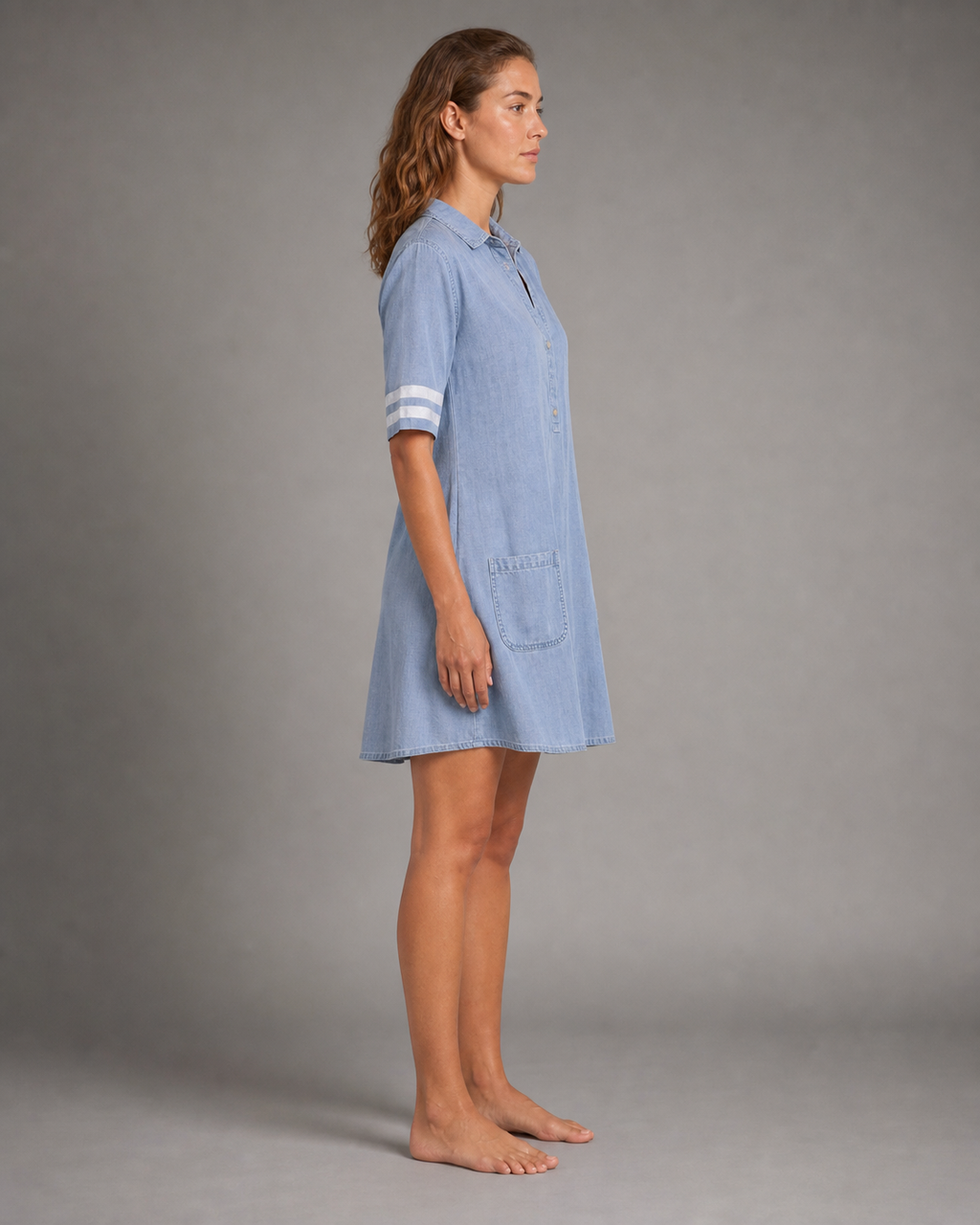 Aria Tunic Dress | Women's Relaxed Button-Front Shift — Blue — side