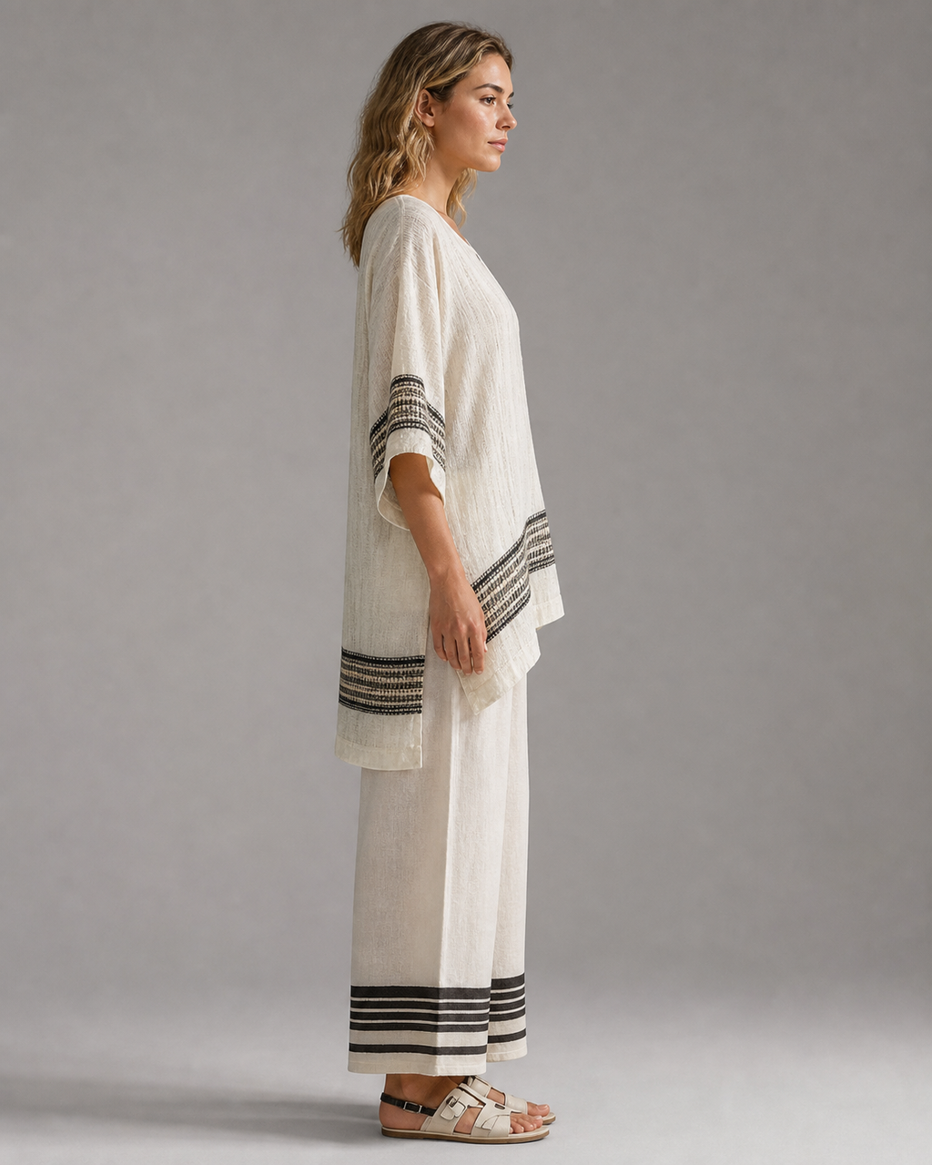 Jesse Striped Co-Ord | Women's Two-Piece Wide-Leg Set — White — side