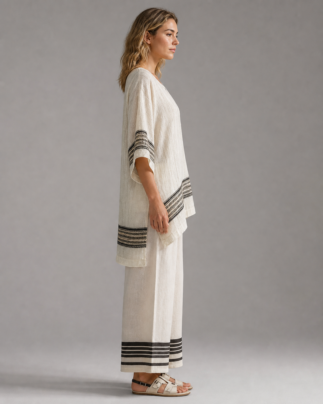 Jesse Striped Co-Ord | Women's Two-Piece Wide-Leg Set — White — side