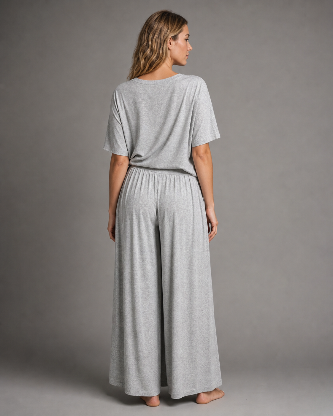 Leanne Top & Wide-Leg Set | Women's Casual Two-Piece Co-Ord — Light Grey — back