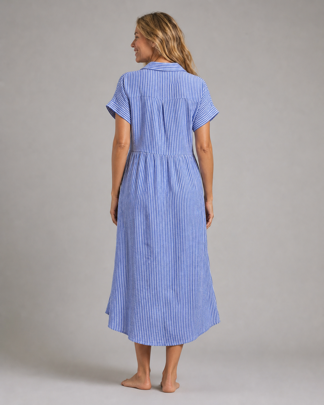 Corinne Striped Shirt | Women's Relaxed Button-Up Top — Blue — back
