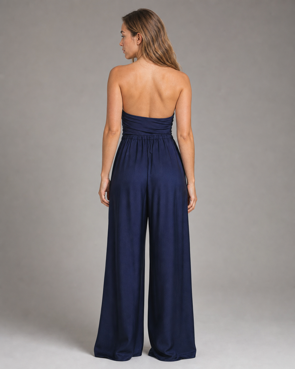Cherry Drawstring Wide-Leg Pants | Women's Relaxed Trousers — Blue — back