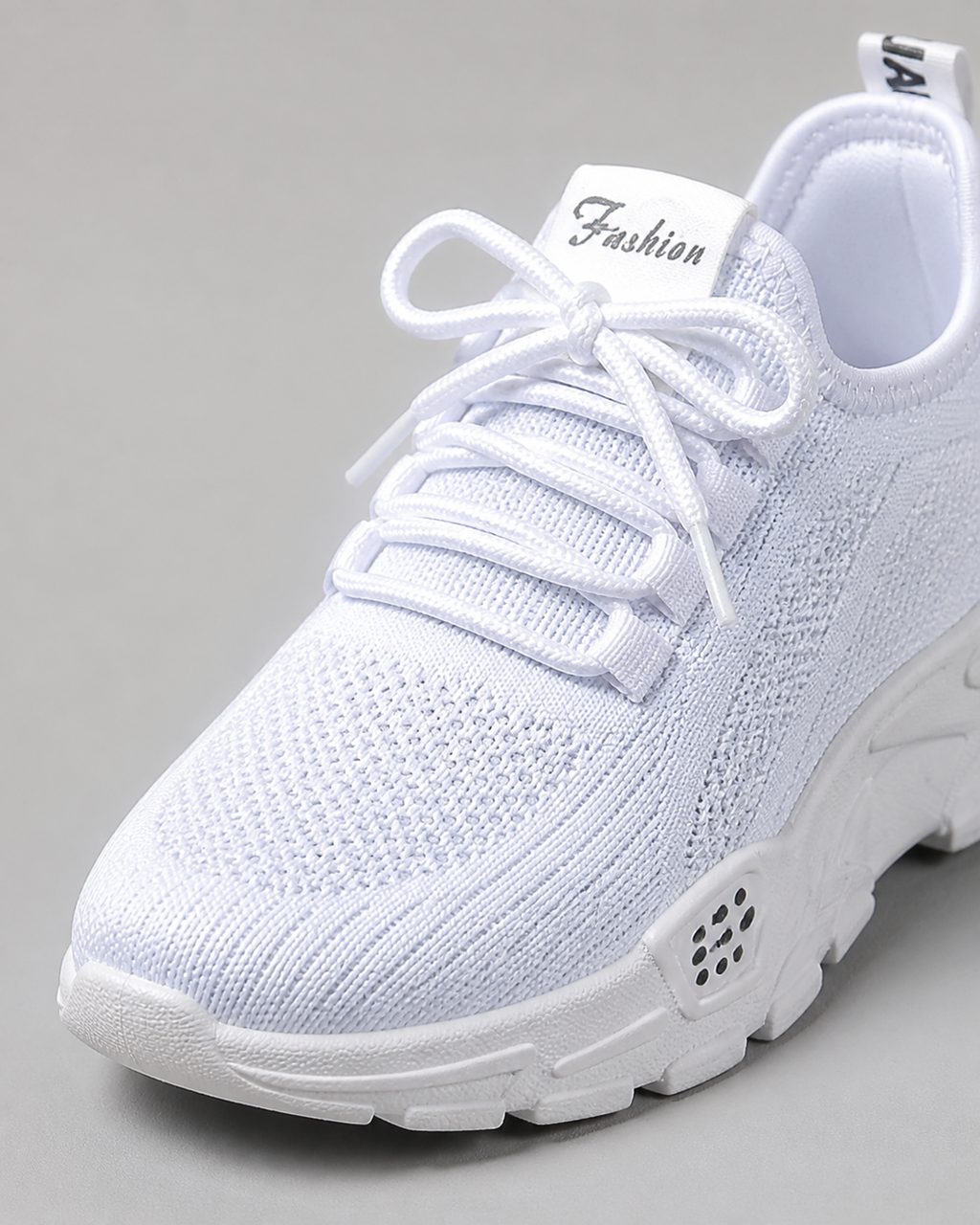 Aura Chunky-Sole Knit Trainers | Women's Lace-Up Mesh Sneakers — White 2 — macro