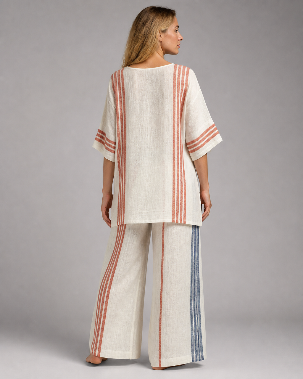 Maddison Striped Co-Ord | Women's Two-Piece Wide-Leg Set — White — back