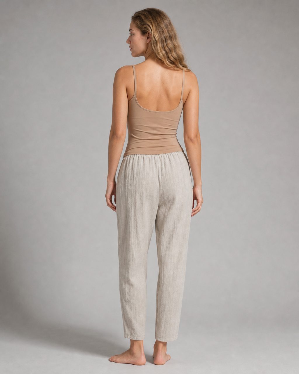 Desiree Relaxed Barrel Pants | Women's Lightweight Summer Trousers — Beige — back