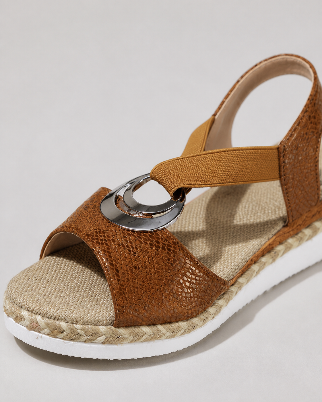 Malorie T-Strap Wedge Sandals | Women's Cushioned Espadrille Sandals — Brown — macro